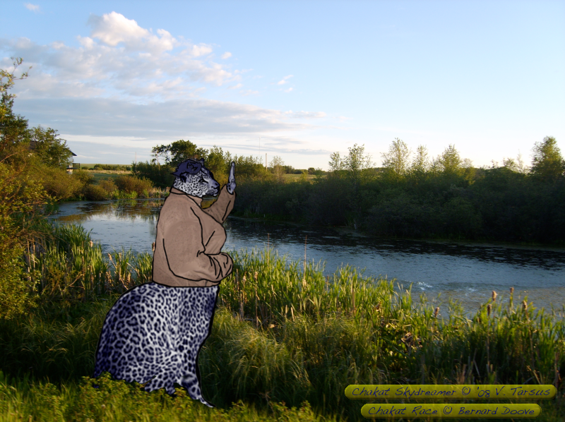 Chakat Skydreamer Waving at a Pond